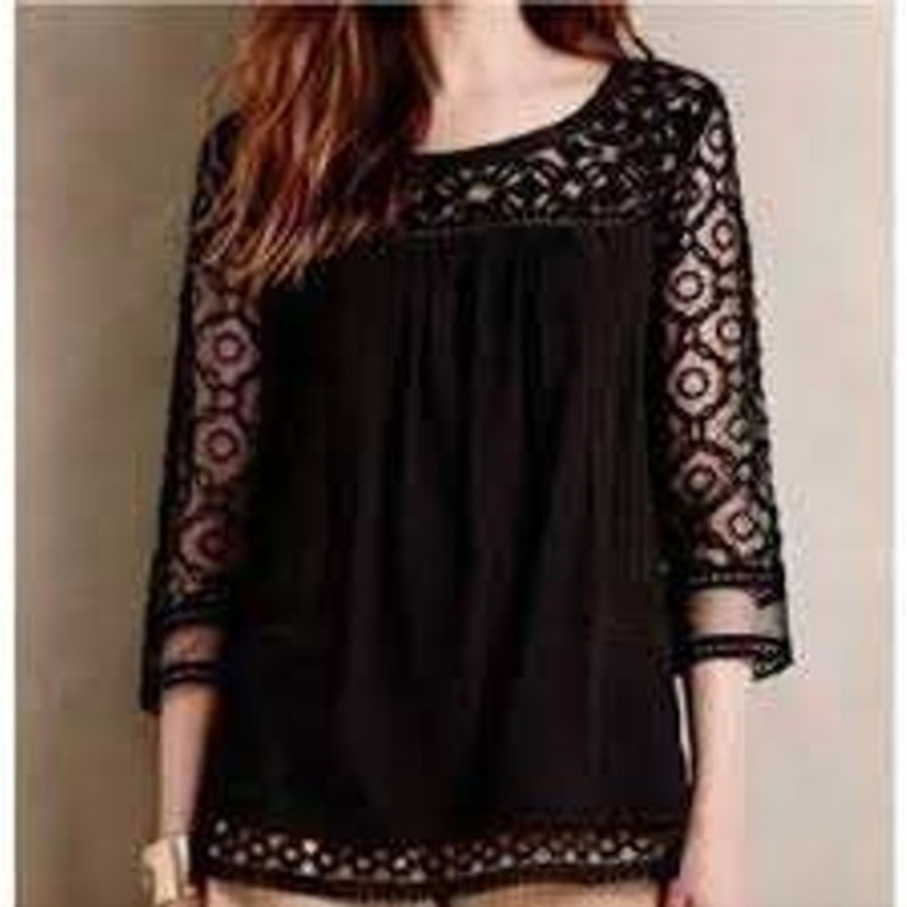 Meadow Rue Black Lace Top Sz L Boho Whimsigoth Fairy Grunge Witchy